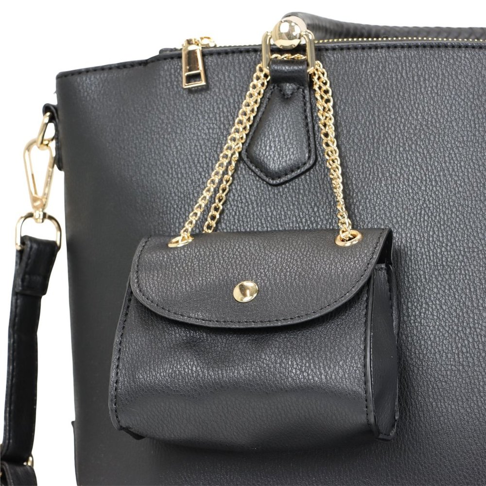 Black Faux Leather Purse and Coin Purse 2 in 1 Set Tote Cross Body Shoulder Bag - Picture 4 of 12